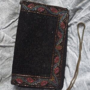 Vintage Beaded Walberg Evening Bag - black - convertible to clutch